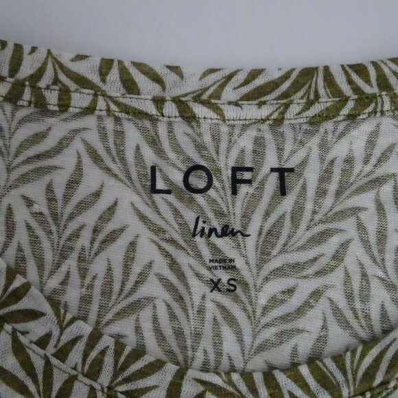Ann Taylor Loft Leaf Print Linen Tie Front Top Women Size XS Green  Short Sleeve - Picture 5 of 8